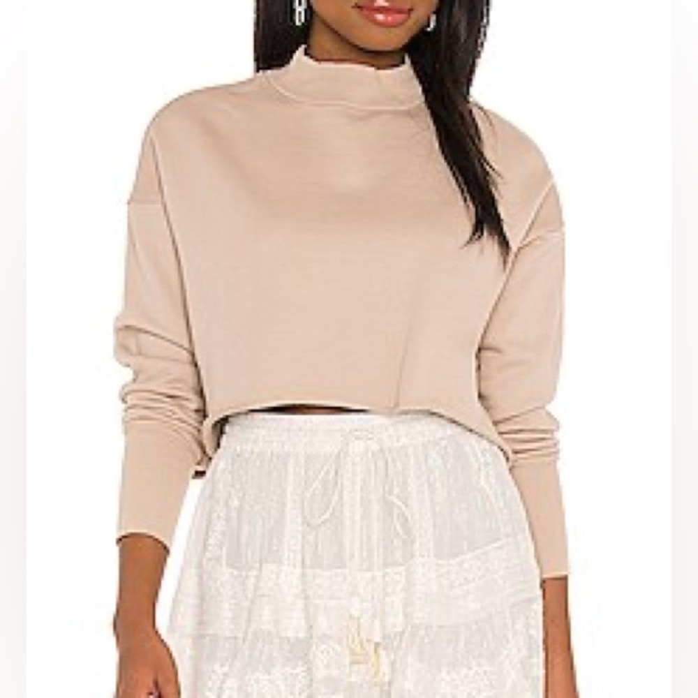 NSF Rio cropped mock neck sweatshirt in Bisquet
